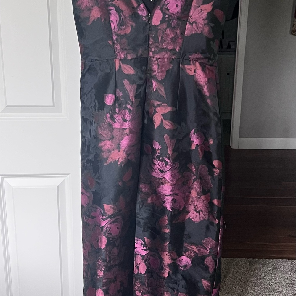 Kay Unger Black and Pink Floral Wedding Dress
